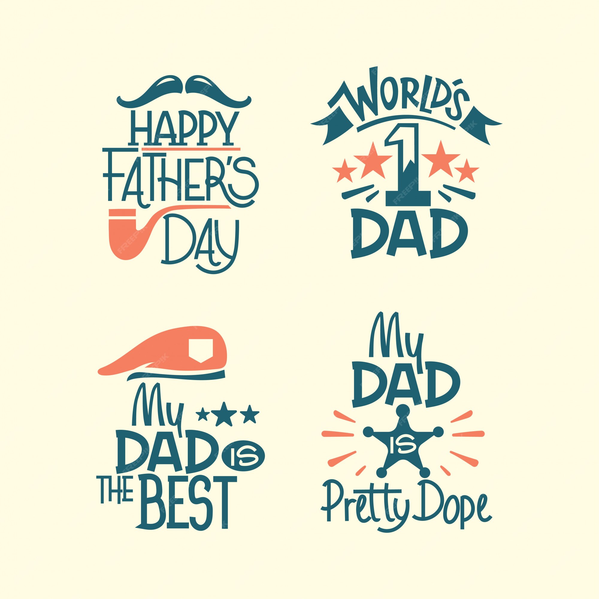 Feliz día del padre conjunto de letras. mi papa es el mejor | Vector Premium