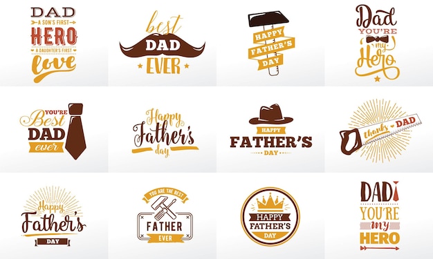Feliz día del padre conjunto tipografía vectorial