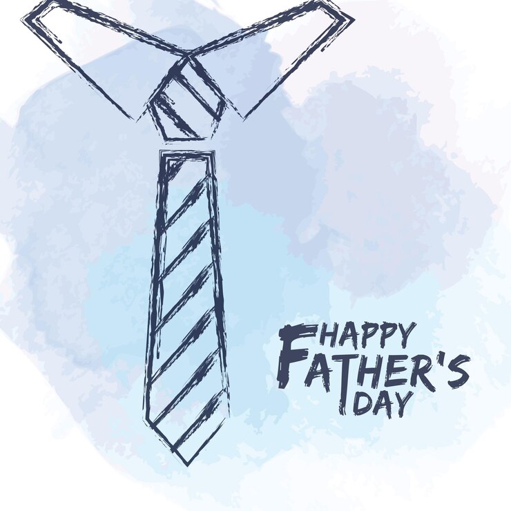 Feliz Día del Padre Corbata dibujada a mano sobre fondo azul de acuarela