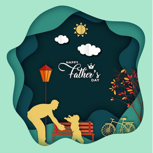 Feliz día del padre desea ilustración vectorial con fondo abstracto 3D y formas de corte de papel