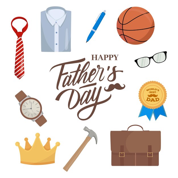 Feliz día del padre con elementos masculinos accesorios masculinos ilustraciones planas