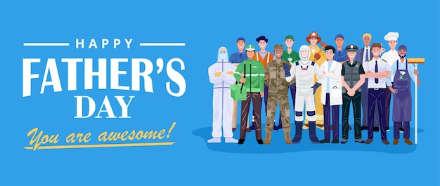 Feliz día del padre grupo de hombres con diversas ocupaciones vector