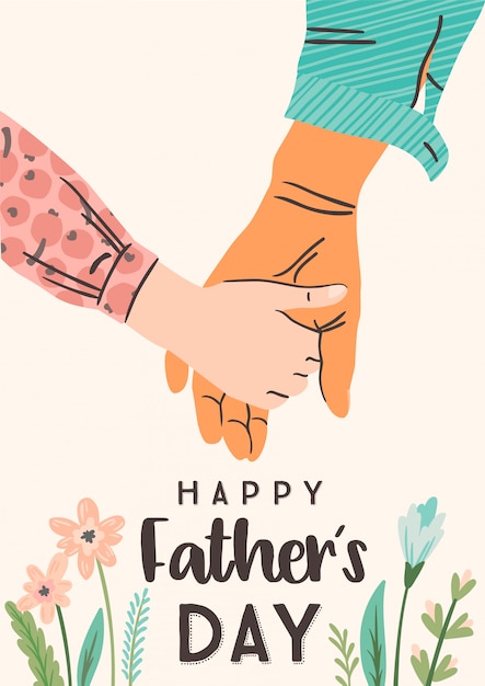 Feliz día del padre. ilustración vectorial el hombre sostiene la mano del niño.