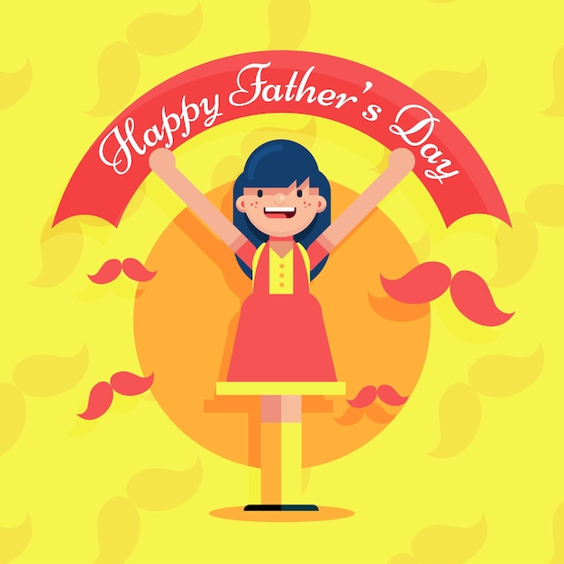 Feliz día del padre junio fondo chica con cartel banner post cartel vector bigote diseño