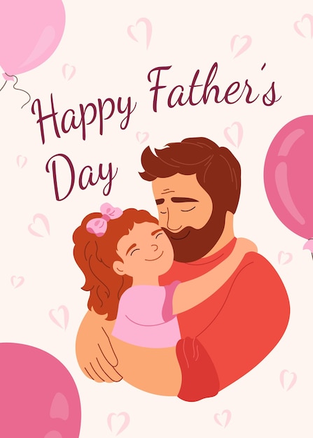 Feliz día del padre Padre e hija abrazándose con amor en el corazón Ilustración vectorial de fondo