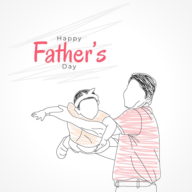 Feliz día del padre con el padre y el niño ilustración dibujada a mano