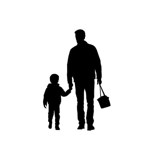 Feliz día del padre con papá e hijos vector silueta
