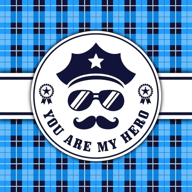 Feliz día del padre tarjeta banner policía color azul vector diseño fondo