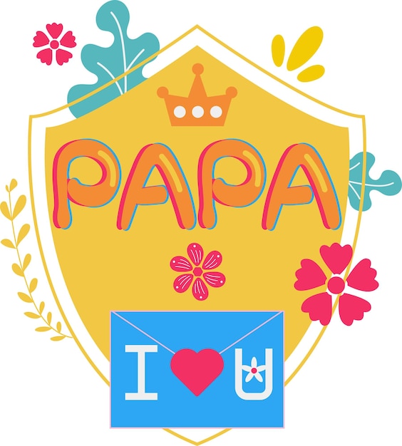 Feliz día del padre tarjeta escudo sobre plano icono vector símbolo pegatina ilustración diseño