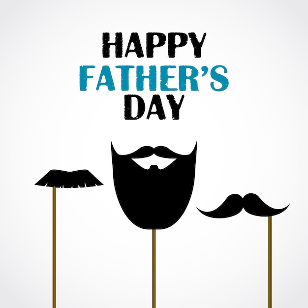 Feliz día del padre tarjeta de felicitación vectorial con máscaras de fiesta barba y bigote en palos