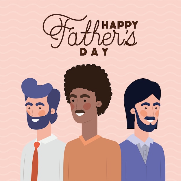 Feliz día del padre texto y dibujos animados de hombres