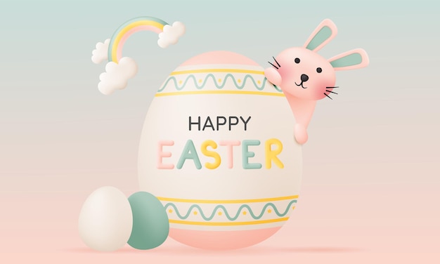 Feliz día de Pascua con un conejo lindo de color pastel