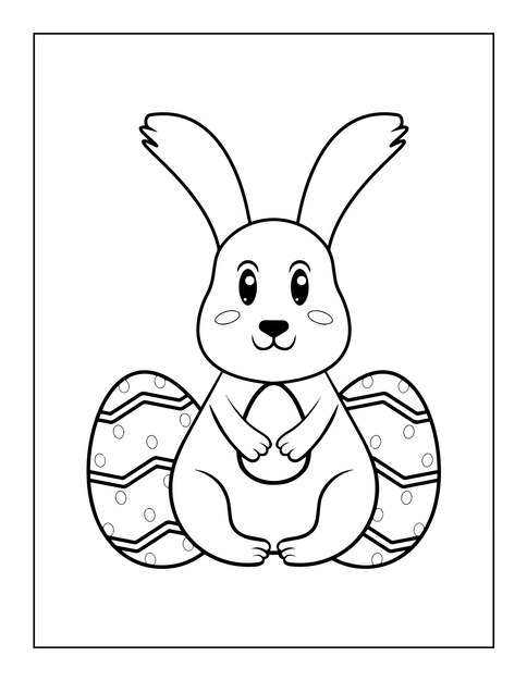 Feliz día de Pascua Conejo lindo y huevos Páginas para colorear para niños Ilustración de libros