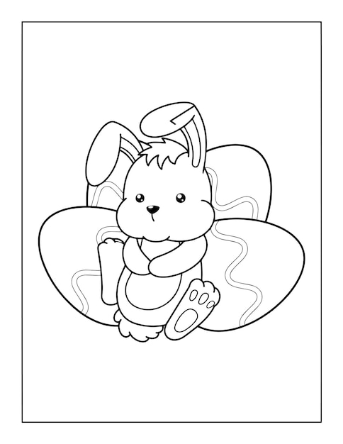 Feliz día de Pascua Conejo lindo y huevos Páginas para colorear para niños Ilustración de libros