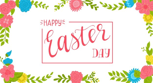 Feliz día de Pascua estandarte floral caligráfico