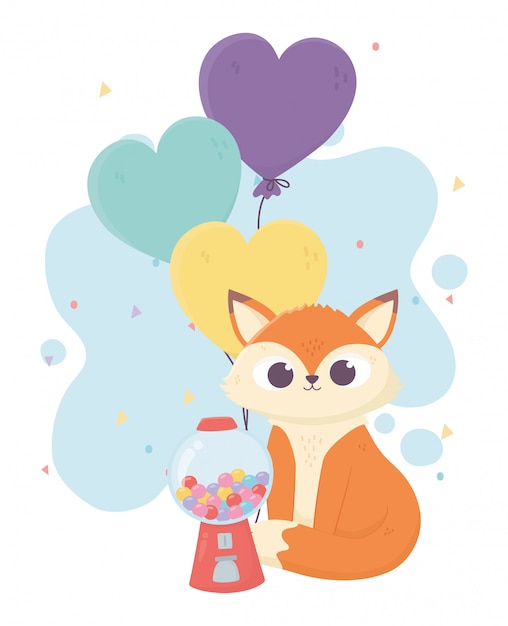 Feliz día, pequeño zorro caramelos y globos ilustración