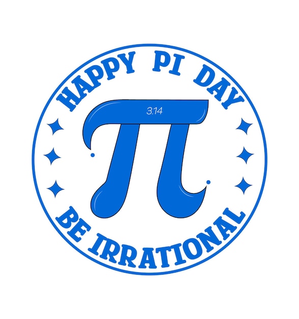 Feliz día de Pi sea texto vectorial irracional signo vectorial del símbolo de la tarta en un fondo blanco