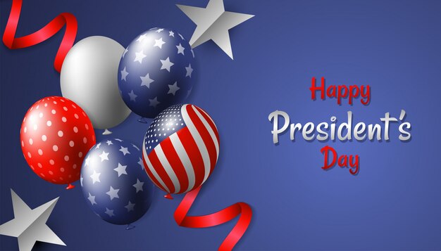 Feliz día del presidente con globo realista, estrella y cinta
