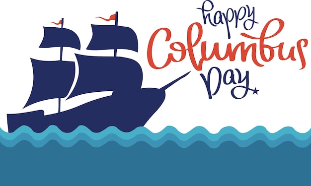 Feliz Día De La Raza Mar Barco Azul Rojo Letras