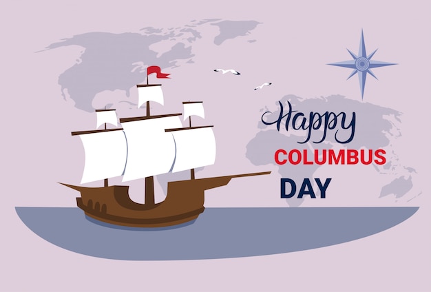 Feliz Día De La Raza Tarjeta De Felicitación Navideña Nacional De Estados Unidos Con Barco