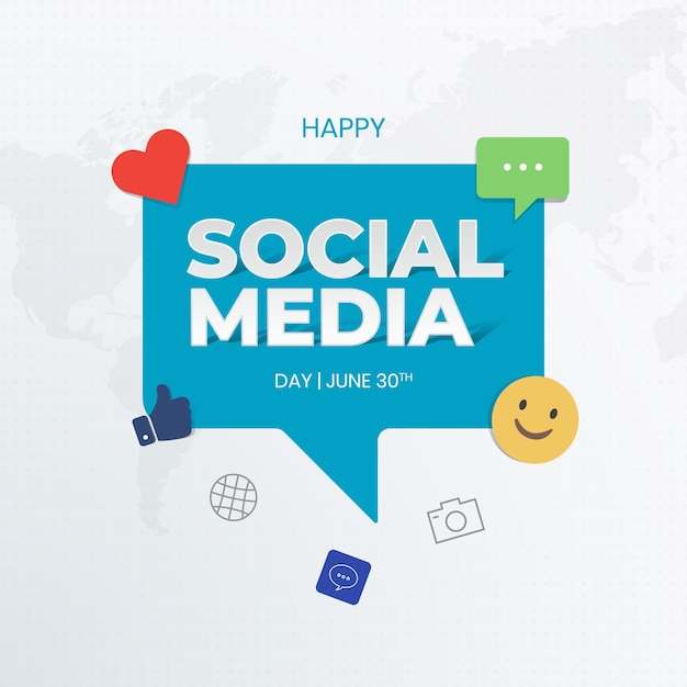 Vector feliz día de las redes sociales 30 de junio con cuadro de chat y diseño de fondo de ilustración de redes sociales