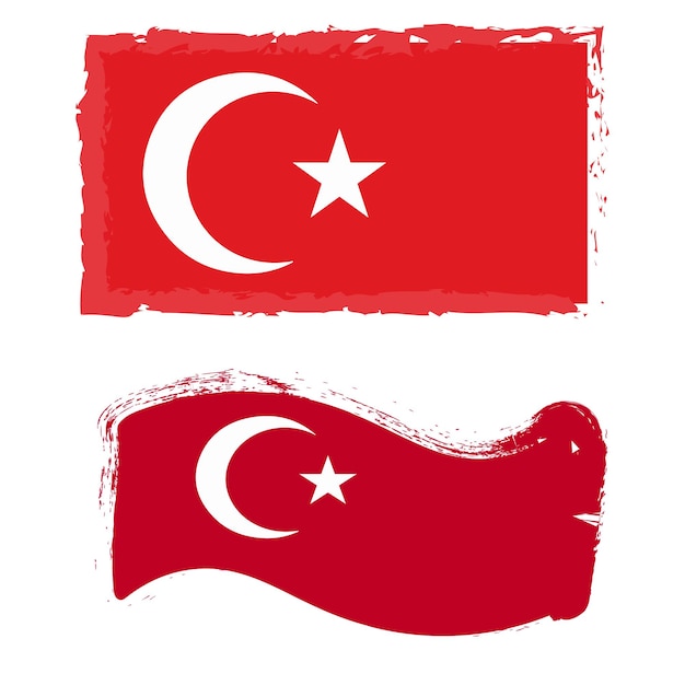 Feliz día de la república de Turquía con bandera nacional sobre fondo de trazo de pincel de mancha artística.