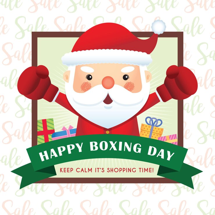 Feliz día de San Esteban de dibujos animados lindo Santa Claus con guantes de boxeo con regalos