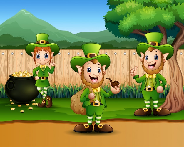 Feliz día de san patricio con grupo de duendes.