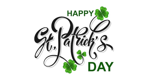 Feliz día de San Patricio letras escritas a mano tipografía elementos de diseño dibujados a mano logotipos y emblemas para invitaciones