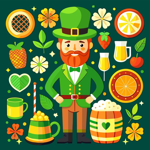 Feliz día de san patricio mascota dibujada a mano personaje de dibujos animados pegatina icono concepto ilustración aislada