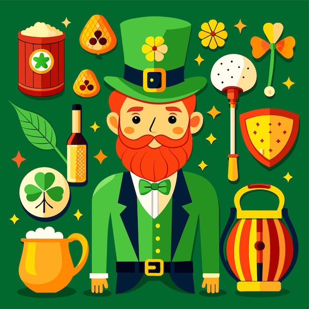 Vector feliz día de san patricio mascota dibujada a mano personaje de dibujos animados pegatina icono concepto ilustración aislada