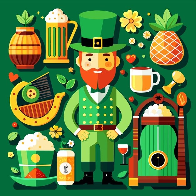 Feliz día de San Patricio mascota dibujada a mano personaje de dibujos animados pegatina icono concepto ilustración aislada