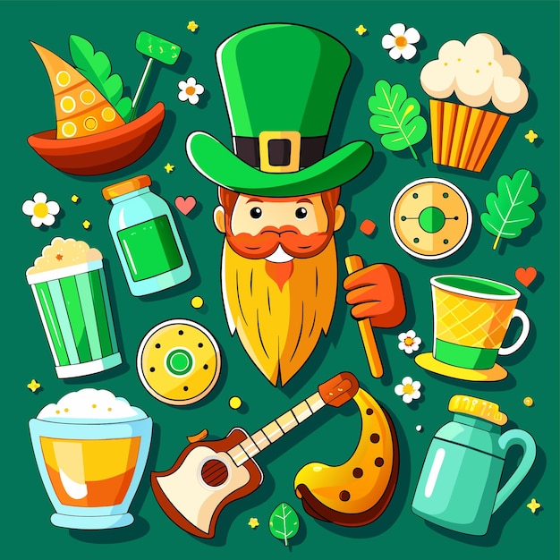 Vector feliz día de san patricio mascota dibujada a mano personaje de dibujos animados pegatina icono concepto ilustración aislada