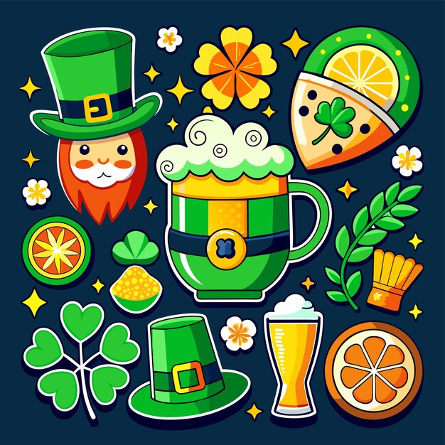 Vector feliz día de san patricio mascota dibujada a mano personaje de dibujos animados pegatina icono concepto ilustración aislada