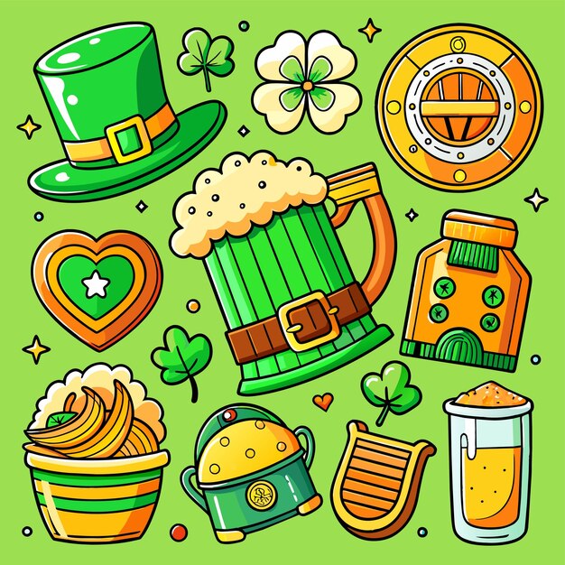 Vector feliz día de san patricio mascota dibujada a mano personaje de dibujos animados pegatina icono concepto ilustración aislada