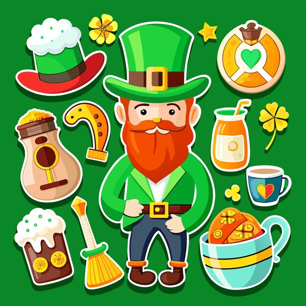 Vector feliz día de san patricio mascota dibujada a mano personaje de dibujos animados pegatina icono concepto ilustración aislada