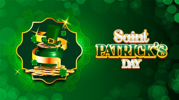 Feliz día de San Patricio pila de monedas y sombrero de duende