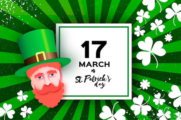 Feliz día de san patricio tarjeta de felicitación estilo de corte de papel leprechaun shamrock tréboles de hojas elfo irlandés