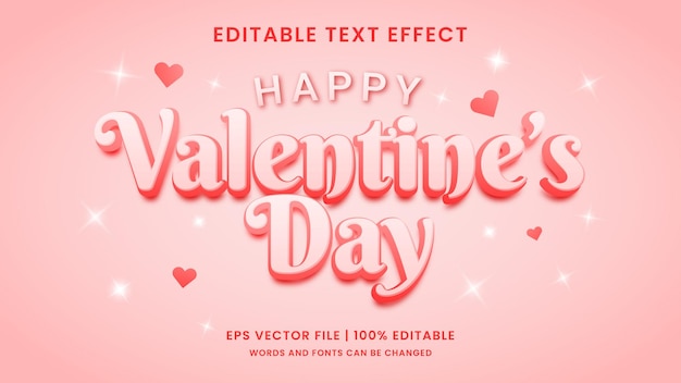 Feliz día de San Valentín 3D efecto de texto editable