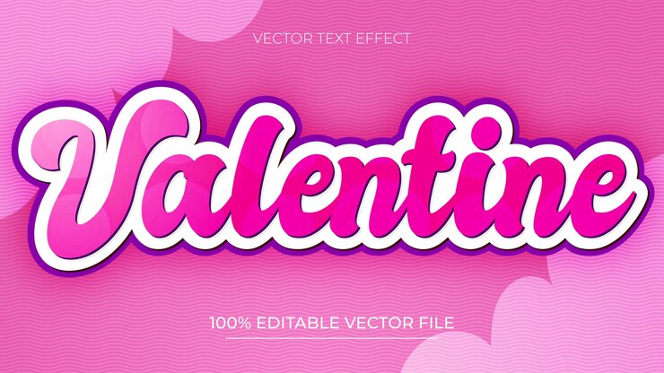 Vector feliz día de san valentín 3d efecto de texto tema rosado