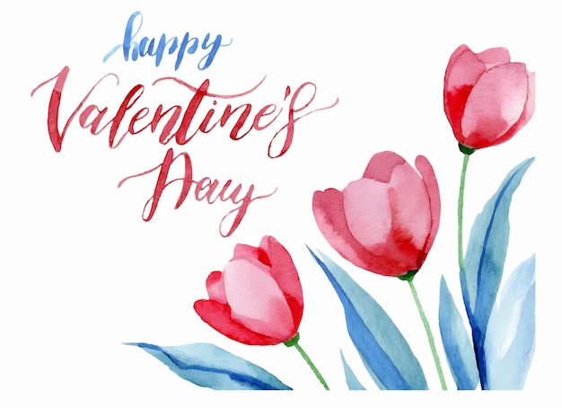 Feliz día de San Valentín acuarela vector corazón con flores