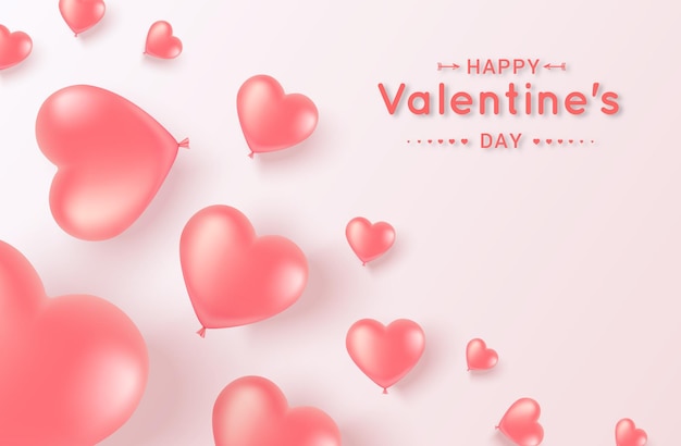 Feliz día de san valentín. banner de globos-corazones de gel rosa con lugar para texto