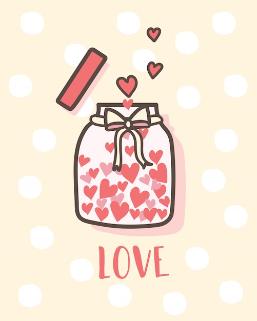 Feliz día de san valentín botella de amor con corazones dentro