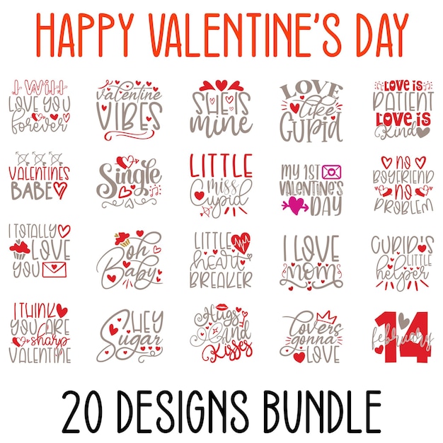 Feliz día de San Valentín camiseta y SVG 20 diseños paquete de San Valentín SVG citas archivos EPS vectoriales