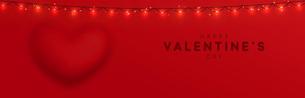 Feliz día de San Valentín. Composición de diseño romántico, color rosa de corazón 3d realista, curvas de forma convexa hacia afuera. Banner horizontal, afiche web, sitio web para encabezado. Tarjeta de regalo de vacaciones. ilustración vectorial