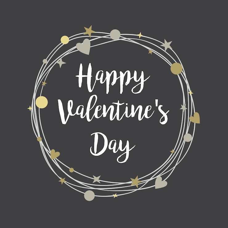 Feliz día de San Valentín conjunto de dibujo a mano. Marco floral Letras tipográficas sobre fondo de pizarra