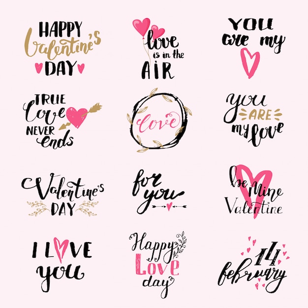 Feliz día de san valentín conjunto de letras. tu eres mi amor el amor está en el aire. te quiero.