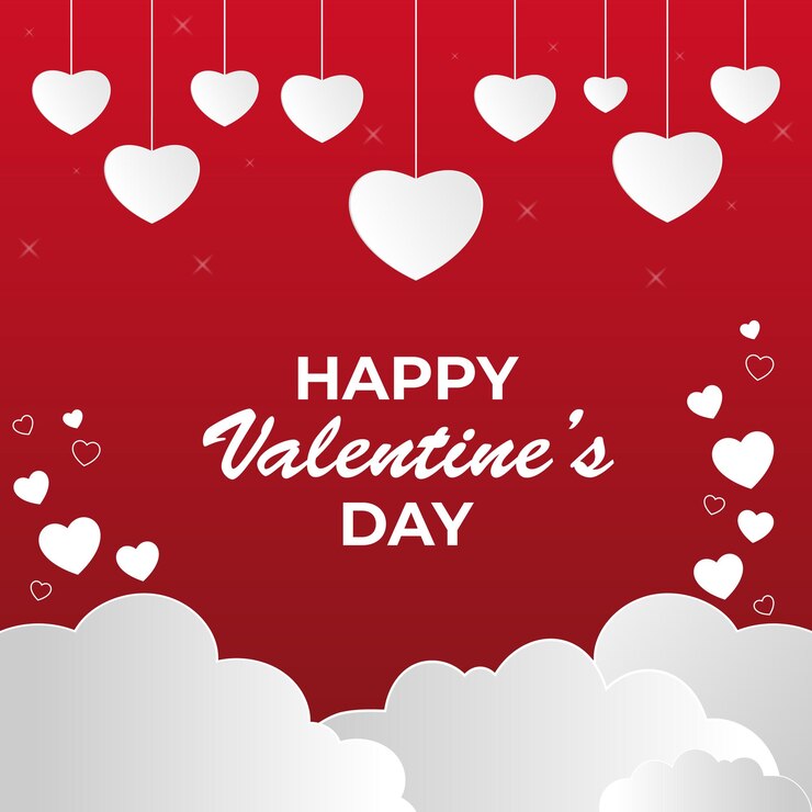 Feliz día de San Valentín con corazón en gradiente blanco Diseño de plantilla de banner de redes sociales