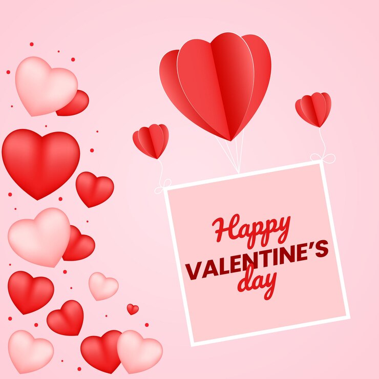 Feliz día de San Valentín con corazón en gradiente rojo y diseño de plantilla de postal de estilo amoroso