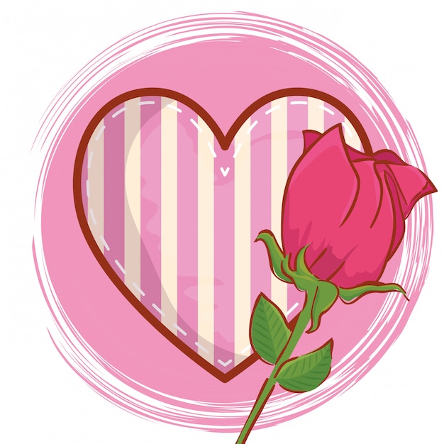 Vector feliz día de san valentín con corazón y planta de rosa